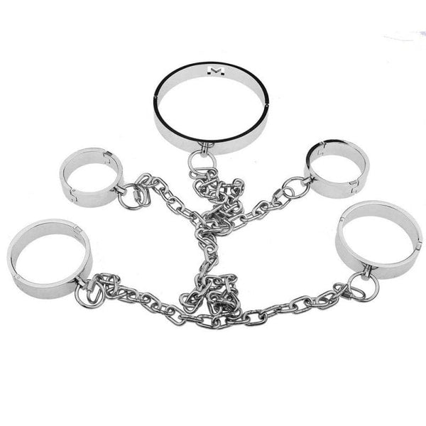 0173M Surrendered in Desire Chained Steel Collar, Wrist and Ankle Cuffs Steel Bondage , Sub-Shop.com Bondage and Fetish Superstore