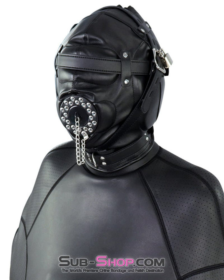 0193SM      Complete Captive Locking Sensory Deprivation Hood with Open Mouth Plug Gag Hoods   , Sub-Shop.com Bondage and Fetish Superstore