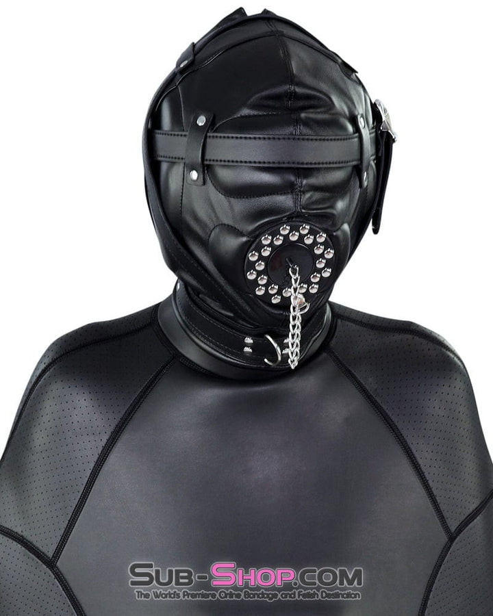 0193SM      Complete Captive Locking Sensory Deprivation Hood with Open Mouth Plug Gag Hoods   , Sub-Shop.com Bondage and Fetish Superstore