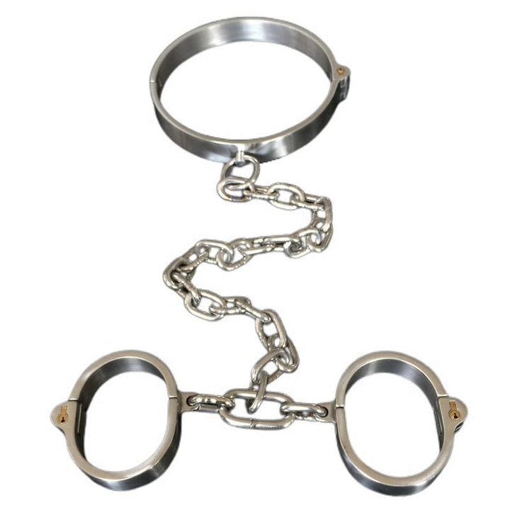 0267M Steel Collar To Wrist Serving Set With Tubular Key Locks Steel Bondage , Sub-Shop.com Bondage and Fetish Superstore