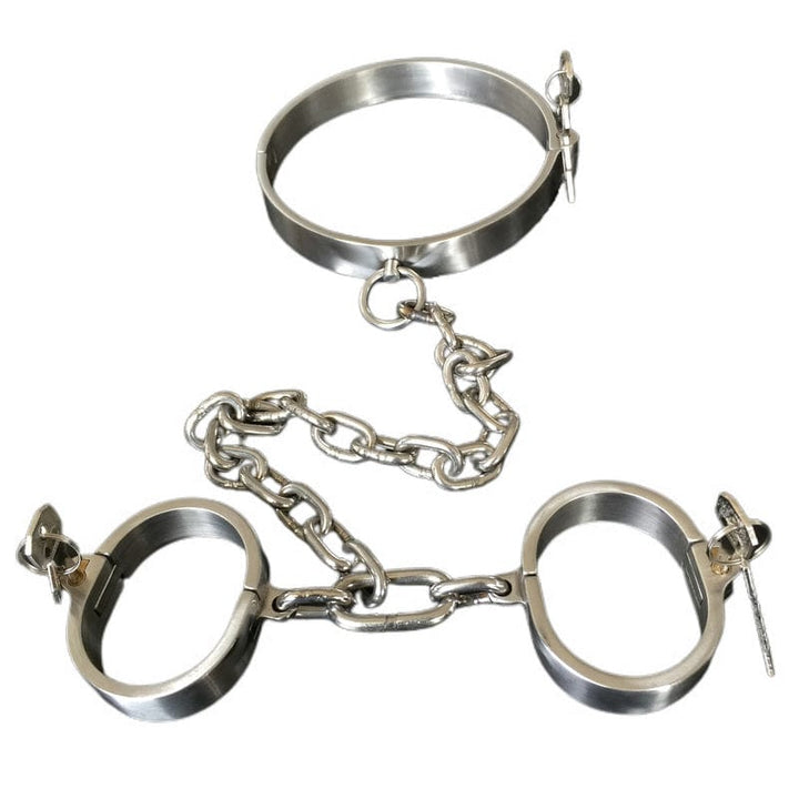 0267M Steel Collar To Wrist Serving Set With Tubular Key Locks Steel Bondage , Sub-Shop.com Bondage and Fetish Superstore