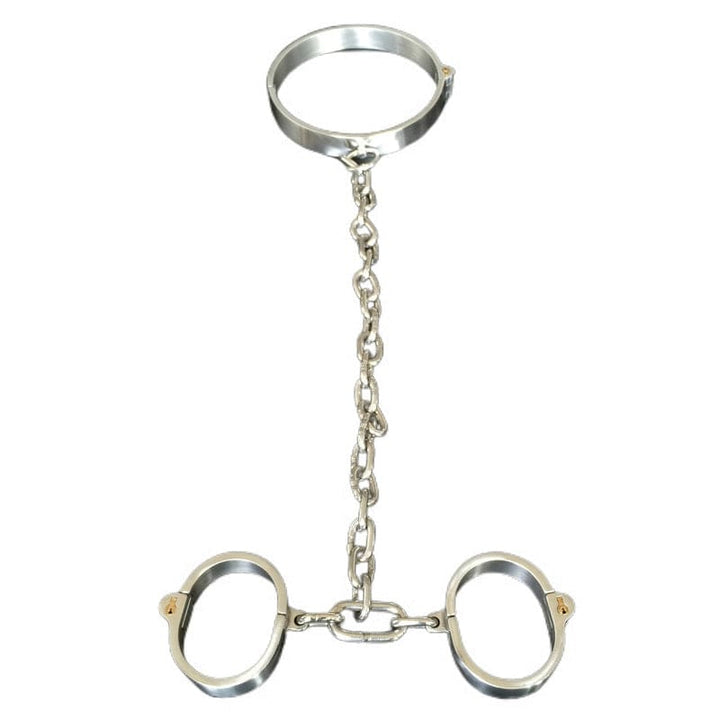 0267M Steel Collar To Wrist Serving Set With Tubular Key Locks Steel Bondage , Sub-Shop.com Bondage and Fetish Superstore