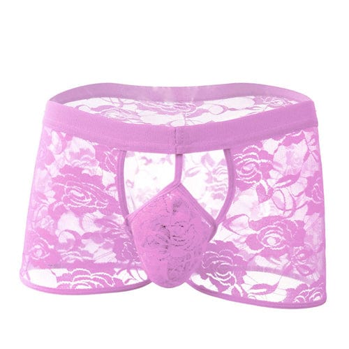 0373M Pink Lace Sissy Boxer Briefs with Chastity Pouch Lingerie , Sub-Shop.com Bondage and Fetish Superstore