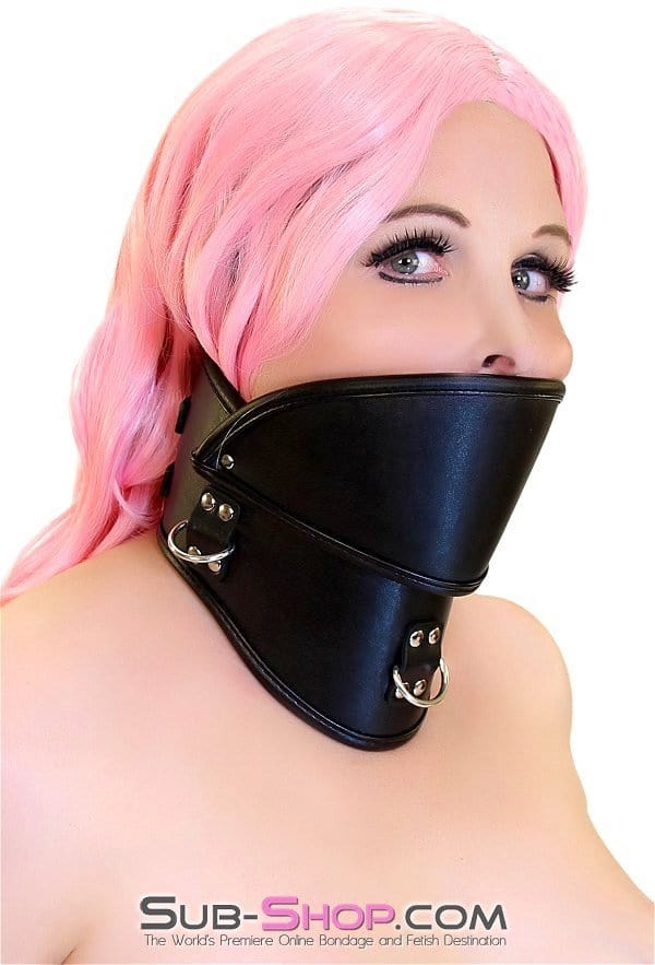 0504DL Posture Collar with 3 D-Rings and Integrated Gag Cover, 3.6 Inches Tall Collar , Sub-Shop.com Bondage and Fetish Superstore