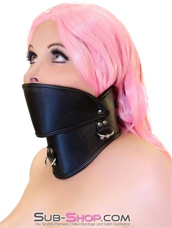 0504DL Posture Collar with 3 D-Rings and Integrated Gag Cover, 3.6 Inches Tall Collar , Sub-Shop.com Bondage and Fetish Superstore