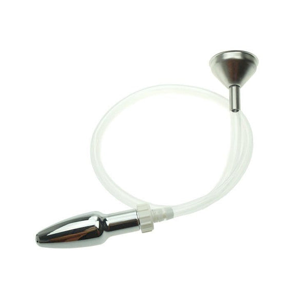 0519M Steel Enema Butt Plug with Hose and Funnel Tip enema , Sub-Shop.com Bondage and Fetish Superstore