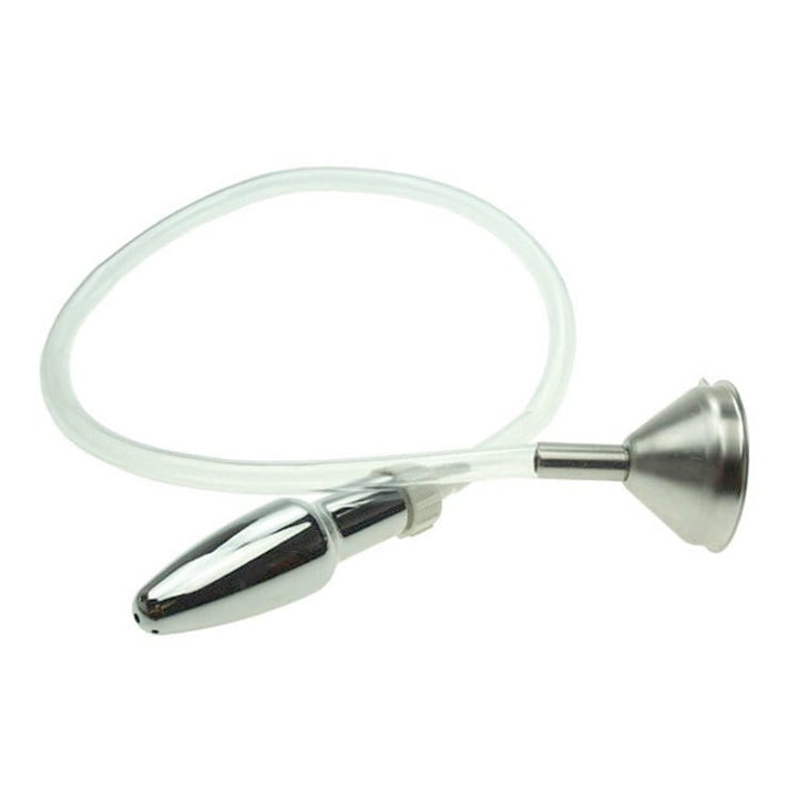 0519M Steel Enema Butt Plug with Hose and Funnel Tip enema , Sub-Shop.com Bondage and Fetish Superstore