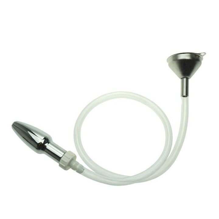 0519M Steel Enema Butt Plug with Hose and Funnel Tip enema , Sub-Shop.com Bondage and Fetish Superstore