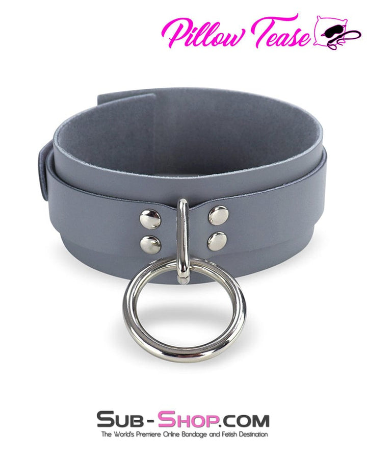 0654A      Steel Grey Leather Bondage Collar Collar   , Sub-Shop.com Bondage and Fetish Superstore