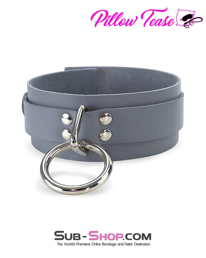 0654A      Steel Grey Leather Bondage Collar Collar   , Sub-Shop.com Bondage and Fetish Superstore