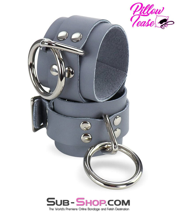 0697A      Steel Grey Leather Bondage Wrist Cuffs Cuffs   , Sub-Shop.com Bondage and Fetish Superstore