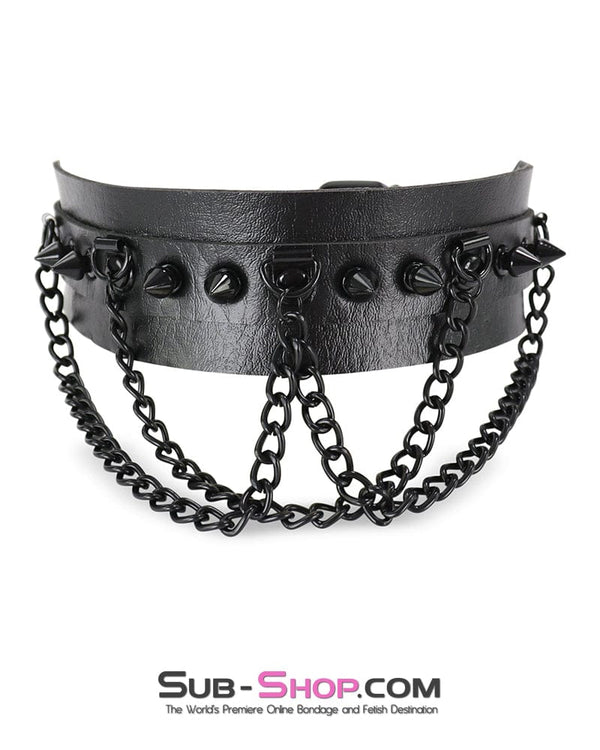 0720M      Gothic Spiked Collar with Cascading Black Chains Collar   , Sub-Shop.com Bondage and Fetish Superstore