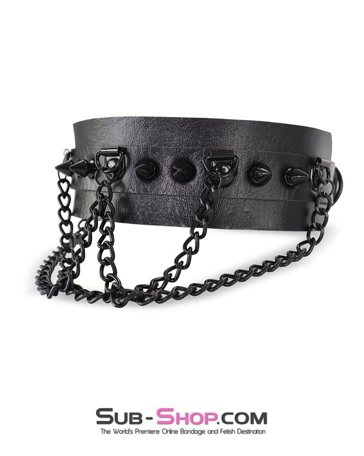 0720M      Gothic Spiked Collar with Cascading Black Chains Collar   , Sub-Shop.com Bondage and Fetish Superstore