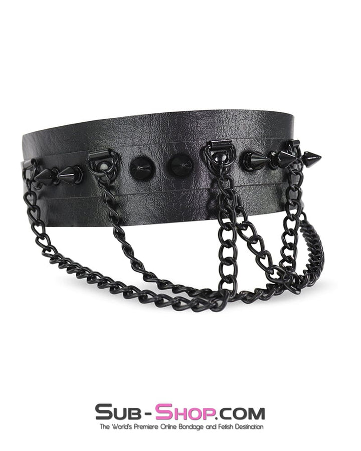 0720M      Gothic Spiked Collar with Cascading Black Chains Collar   , Sub-Shop.com Bondage and Fetish Superstore