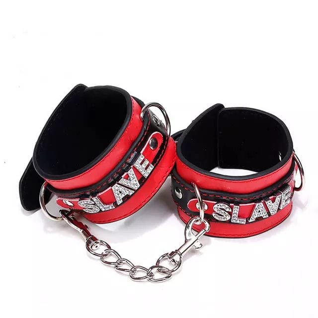 0753DL      SLAVE Rhinestone Wrist Bondage Cuffs with Chain Cuffs   , Sub-Shop.com Bondage and Fetish Superstore