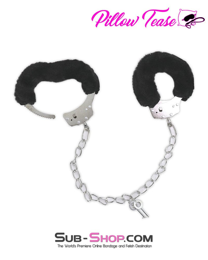 0755DL Black Furry Fantasy Ankle Cuffs with Chain Handcuffs , Sub-Shop.com Bondage and Fetish Superstore