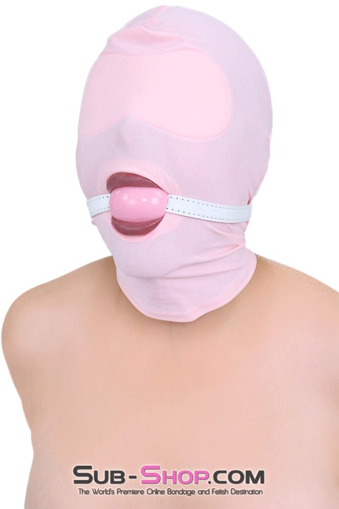 1145DL      Pink Spandex Open Mouth Hood with Sewn In Blindfold Hoods   , Sub-Shop.com Bondage and Fetish Superstore