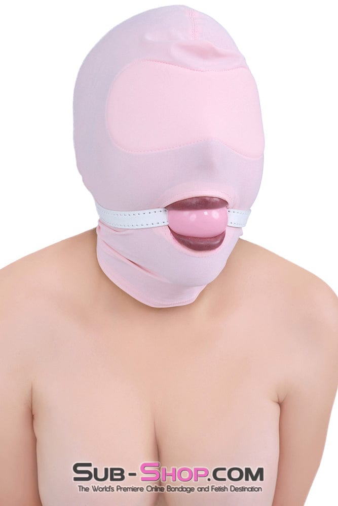 1145DL      Pink Spandex Open Mouth Hood with Sewn In Blindfold Hoods   , Sub-Shop.com Bondage and Fetish Superstore