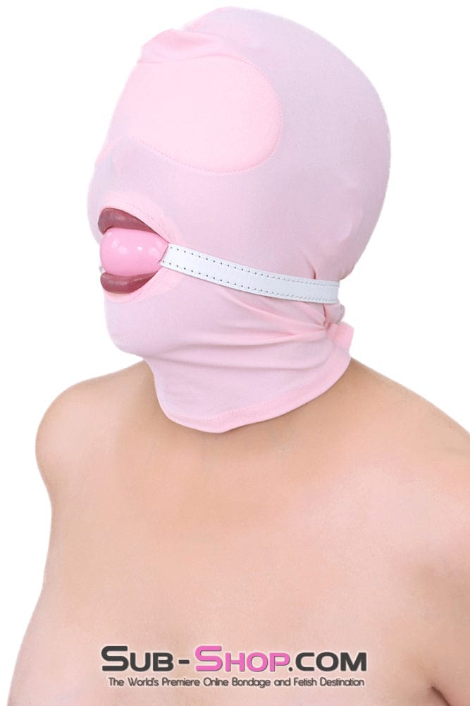 1145DL      Pink Spandex Open Mouth Hood with Sewn In Blindfold Hoods   , Sub-Shop.com Bondage and Fetish Superstore