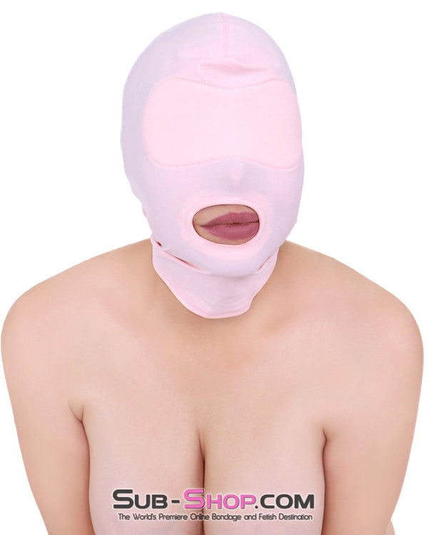 1145DL      Pink Spandex Open Mouth Hood with Sewn In Blindfold Hoods   , Sub-Shop.com Bondage and Fetish Superstore