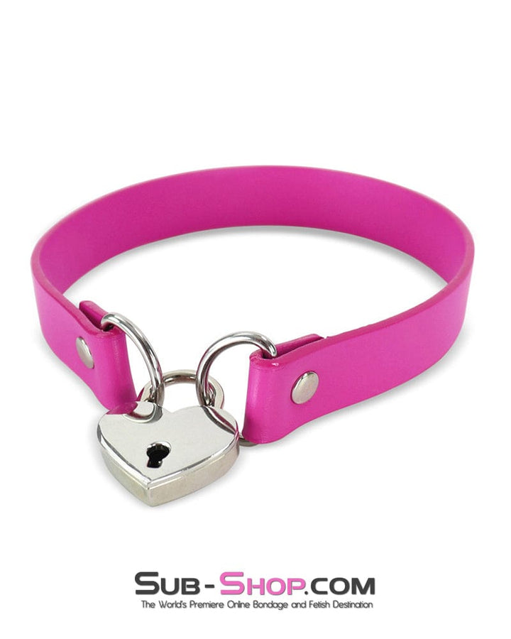 1516DL      Heart Beat Pink Leatherette Padlock Slave Charm Collar Collar   , Sub-Shop.com Bondage and Fetish Superstore