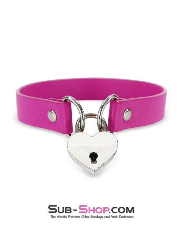 1516DL      Heart Beat Pink Leatherette Padlock Slave Charm Collar Collar   , Sub-Shop.com Bondage and Fetish Superstore