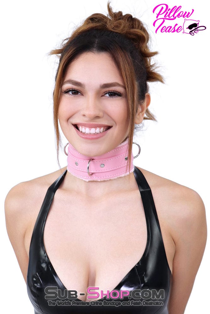 1582DL      Plush Pink Fur Lined Bondage Collar and Leash Collar   , Sub-Shop.com Bondage and Fetish Superstore