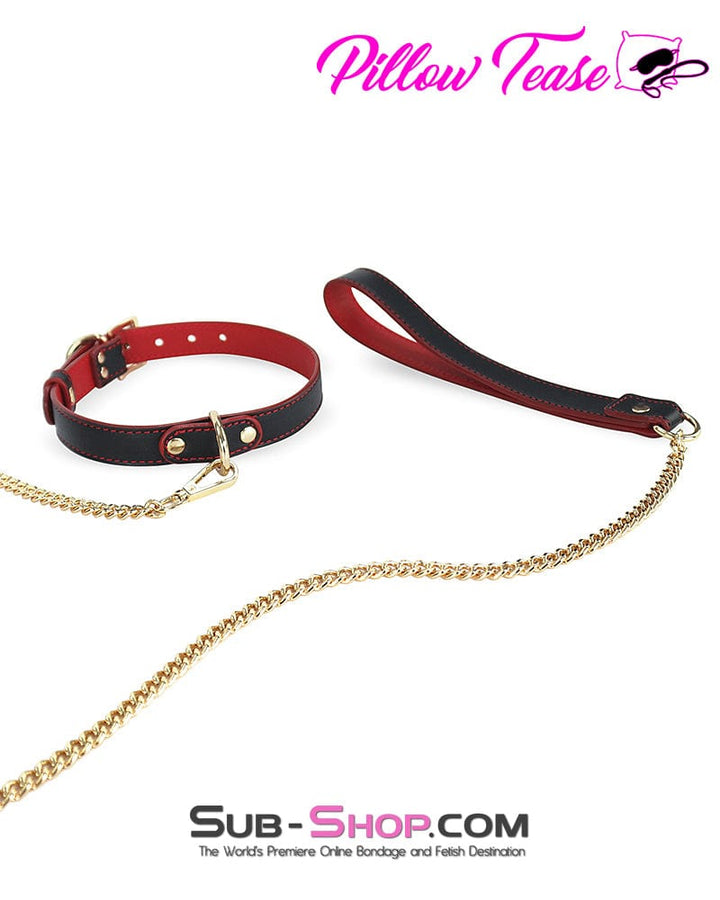 1662DL      Black and Red Slimline Collar with Gold Hardware and Leash Collar   , Sub-Shop.com Bondage and Fetish Superstore