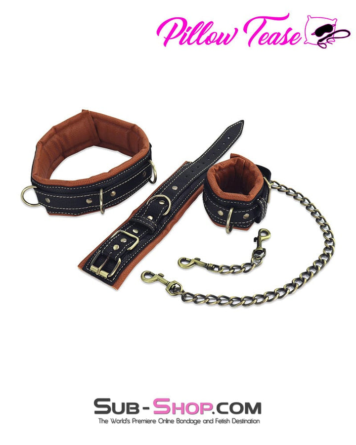 1672DL      Padded Bondage Collar and Cuffs with Gold Chains Bondage Set   , Sub-Shop.com Bondage and Fetish Superstore