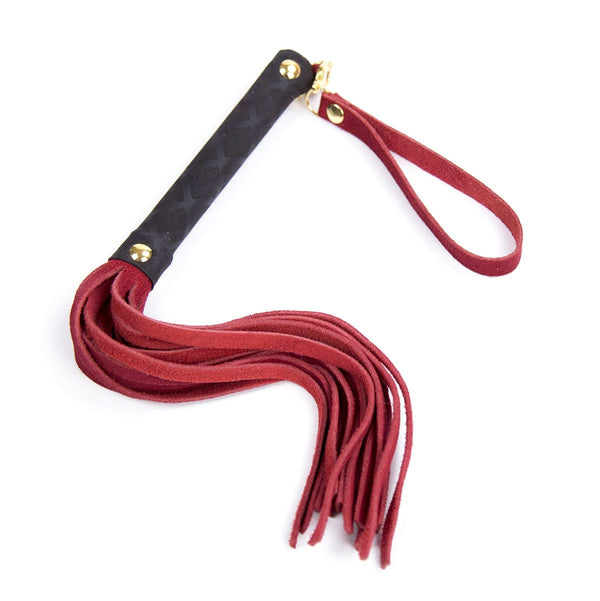 0326DL Red Suede Gold Rush Mini Flogger Whip , Sub-Shop.com Bondage and Fetish Superstore