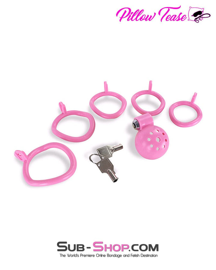 3609DL High Security Barrel Key Locking Pink Male Chastity Cage with 5 Base Cock Ring Sizes Chastity , Sub-Shop.com Bondage and Fetish Superstore