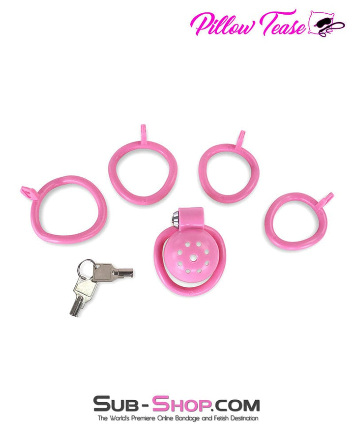 3609DL High Security Barrel Key Locking Pink Male Chastity Cage with 5 Base Cock Ring Sizes Chastity , Sub-Shop.com Bondage and Fetish Superstore