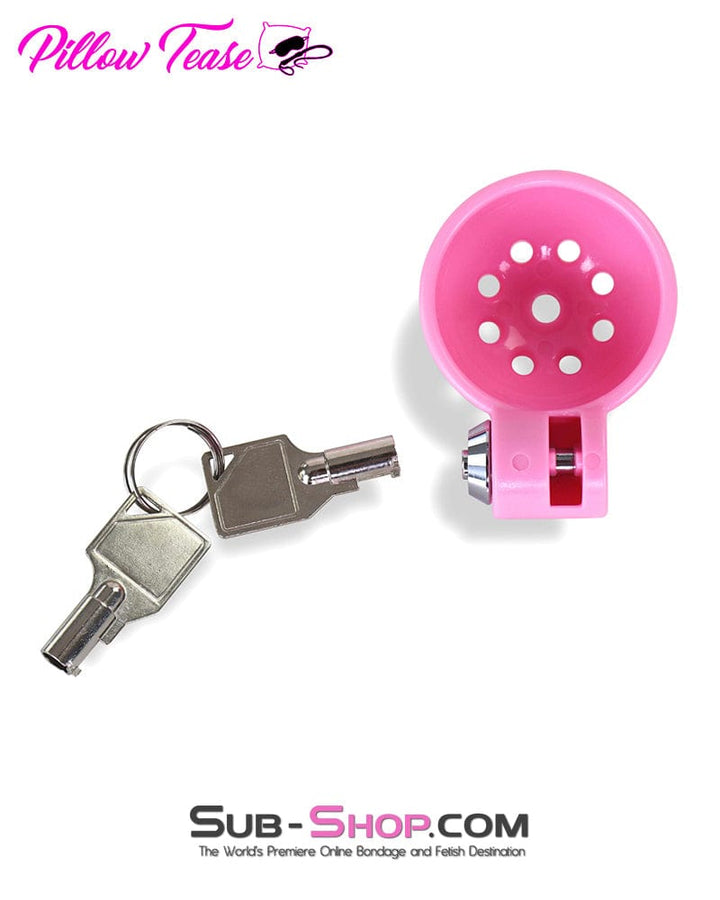 3609DL High Security Barrel Key Locking Pink Male Chastity Cage with 5 Base Cock Ring Sizes Chastity , Sub-Shop.com Bondage and Fetish Superstore