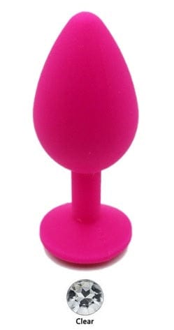 0480AE Soft Silicone Butt Plug, Medium Hot Pink Plug, Rhinestone Crystal - LAST CHANCE - Final Closeout! MEGA Deal , Sub-Shop.com Bondage and Fetish Superstore