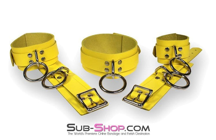 4775A      Playtime Bright Yellow Leather Bondage Collar Collar   , Sub-Shop.com Bondage and Fetish Superstore