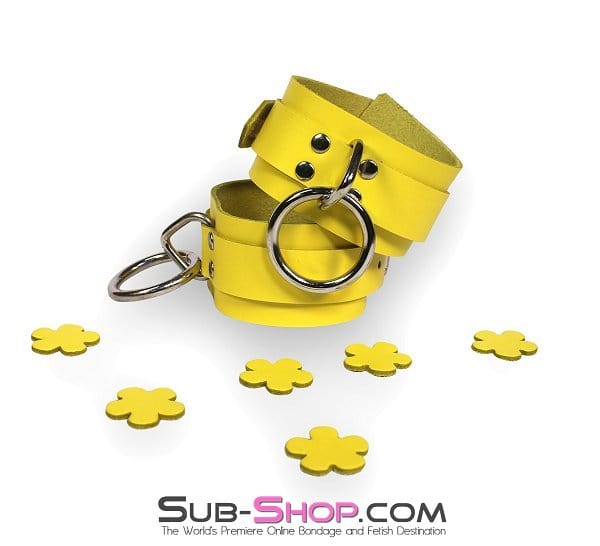 4792A      Playtime Bright Yellow Leather Bondage Cuffs Cuffs   , Sub-Shop.com Bondage and Fetish Superstore