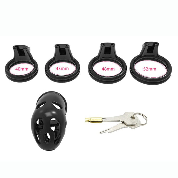 6863M Black ABS Chastity Tease Cage Lightweight Device + 4 Rings Chastity , Sub-Shop.com Bondage and Fetish Superstore