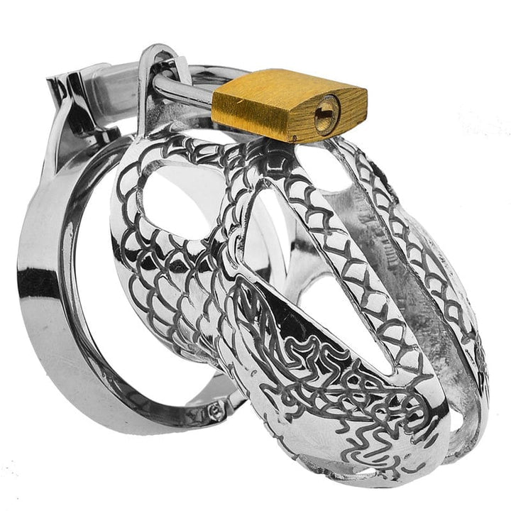 8721M Tattoo Style Etched Locking Cock Chastity Cage Chastity , Sub-Shop.com Bondage and Fetish Superstore