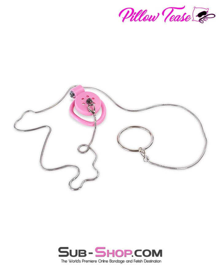 9020DL Ultra-Secure Flat Pink Locking Chastity Cage with Lead Chain & 5 Base Rings Chastity , Sub-Shop.com Bondage and Fetish Superstore