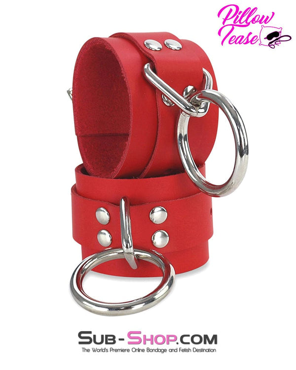 9084A      <b>BOGO!</b> Hand Crafted Leather Red Fantasy Bondage Wrist Cuffs Cuffs   , Sub-Shop.com Bondage and Fetish Superstore