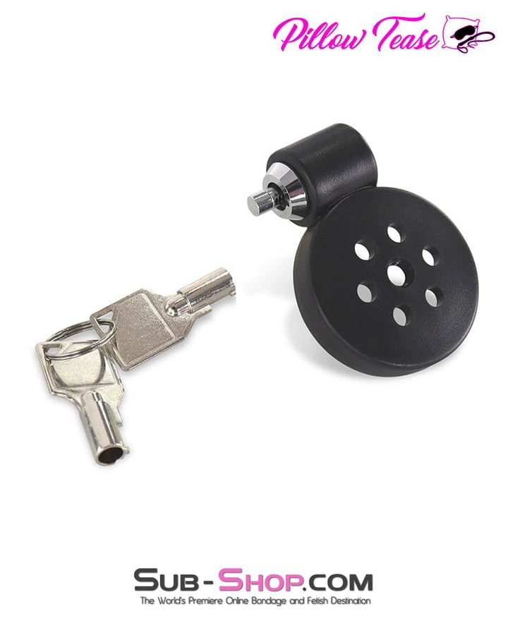 9085DL Ultra-Secure Flat Chastity Cage with Barrel Lock & 5 Adjustable Rings Chastity , Sub-Shop.com Bondage and Fetish Superstore