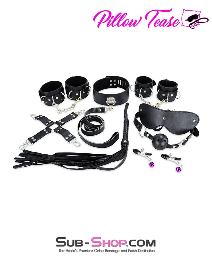 9920DL      Collar, Blindfold, Gag, Hogtie Strap, Wrist, Ankle Cuffs and Nipple Clamps Bondage Set Bondage Set   , Sub-Shop.com Bondage and Fetish Superstore