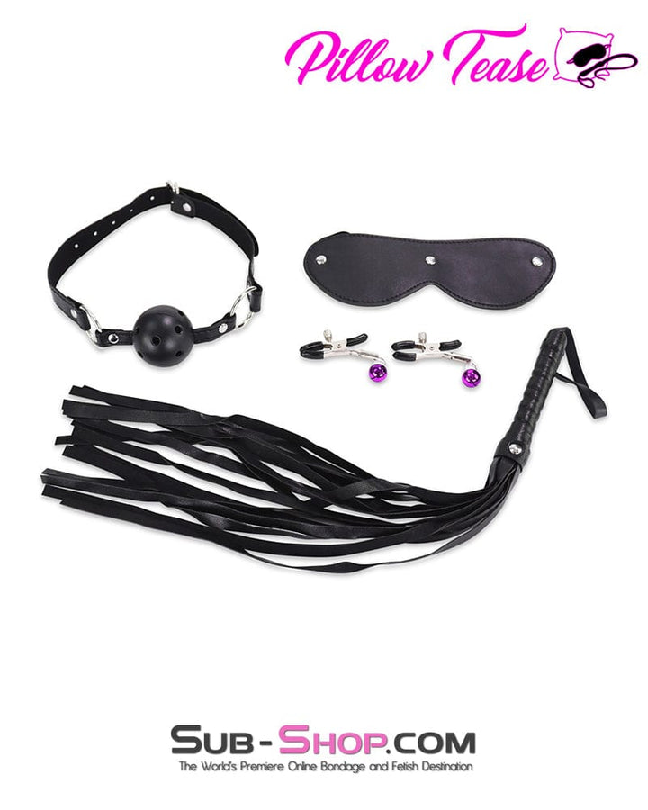 9920DL      Collar, Blindfold, Gag, Hogtie Strap, Wrist, Ankle Cuffs and Nipple Clamps Bondage Set Bondage Set   , Sub-Shop.com Bondage and Fetish Superstore