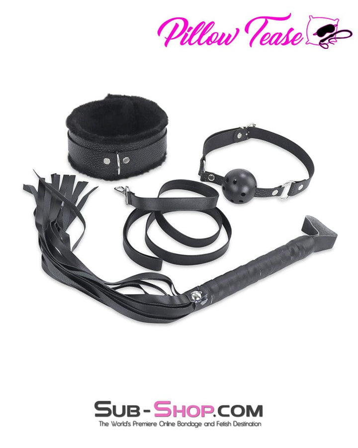 9974M      9 Pc Fur Lined Black Bondage Kit + Vibrating Butt Plug Bondage Set   , Sub-Shop.com Bondage and Fetish Superstore