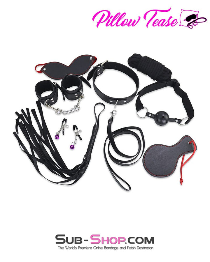 9976M      9 pc. Collar, Cuffs, Rope, Paddle, Whip, Blindfold + Nipple Clamps Bondage Set Bondage Set   , Sub-Shop.com Bondage and Fetish Superstore