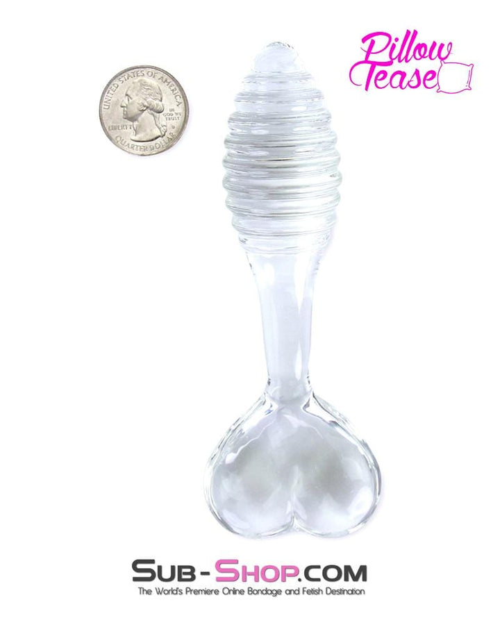 0371M      Ribbed Love Glass Butt Plug with Heart Top Handle - LAST CHANCE - Final Closeout! MEGA Deal   , Sub-Shop.com Bondage and Fetish Superstore