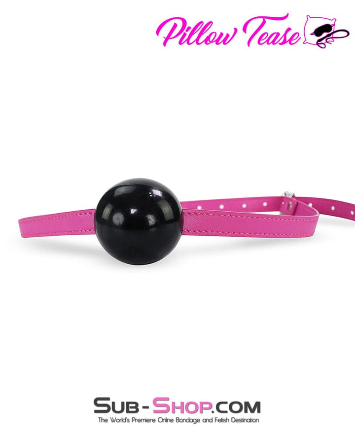 0578DL-SIS      Large Kinky Mistress Black Rubber Ballgag on Hot Pink Sissy Slave Strap Sissy   , Sub-Shop.com Bondage and Fetish Superstore