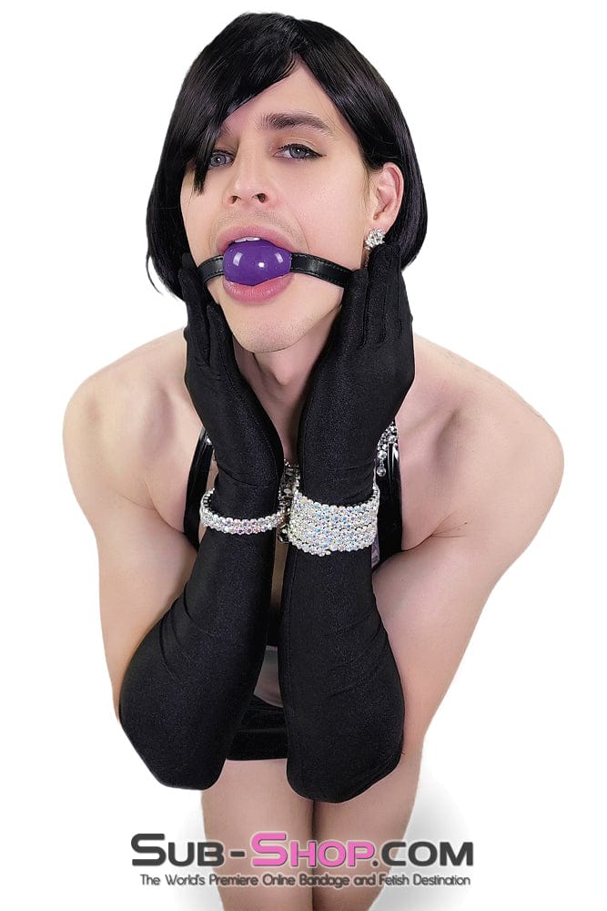 0833DL-SIS      Pretty Sissy Bitch Purple Rubber Ballgag on Feminization Black Strap Sissy   , Sub-Shop.com Bondage and Fetish Superstore