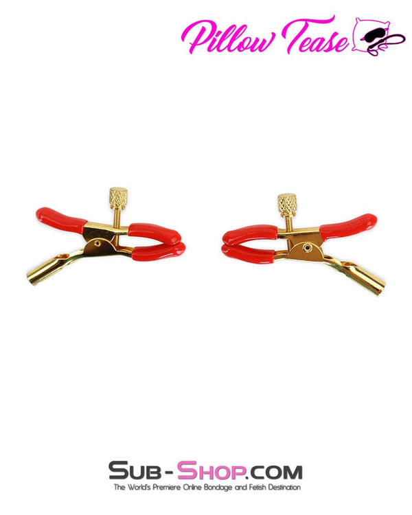 0907M Red Rubber Tipped Adjustable Gold Nipple Clamps Nipple Clamp , Sub-Shop.com Bondage and Fetish Superstore