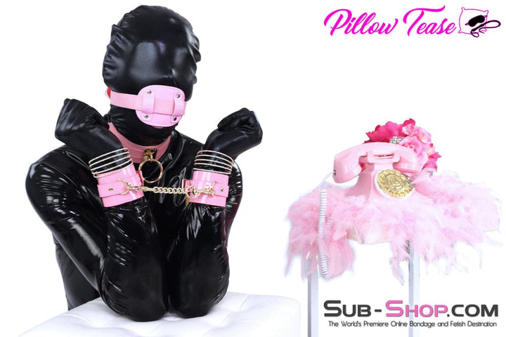 0986DL      Pink Patent Leather Bondage Cuffs with Gold Hardware Cuffs   , Sub-Shop.com Bondage and Fetish Superstore